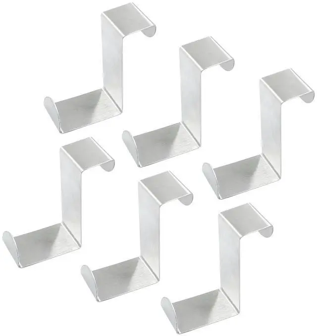 Main image of 6 Pcs Over Cabinet Door Hooks Z-Shaped Hanging Hooks, Dual Head | Drawer Towel Hooks Fits 3/4" and 1-1/2", Stainless Steel Door Hangers Hooks for Kitchen Bathroom Bedroom