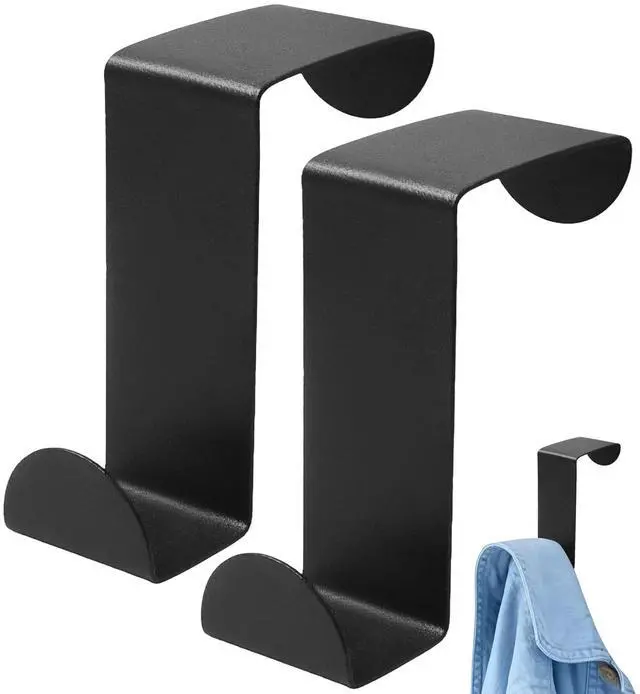 Main image of 2 Pack Stainless Steel Door Hook, Black | Over Cabinet, S-Shaped Double Hook, For Hanging Clothes, Hats, Towels, 60x25mm, Fits 20mm & 40mm Opening