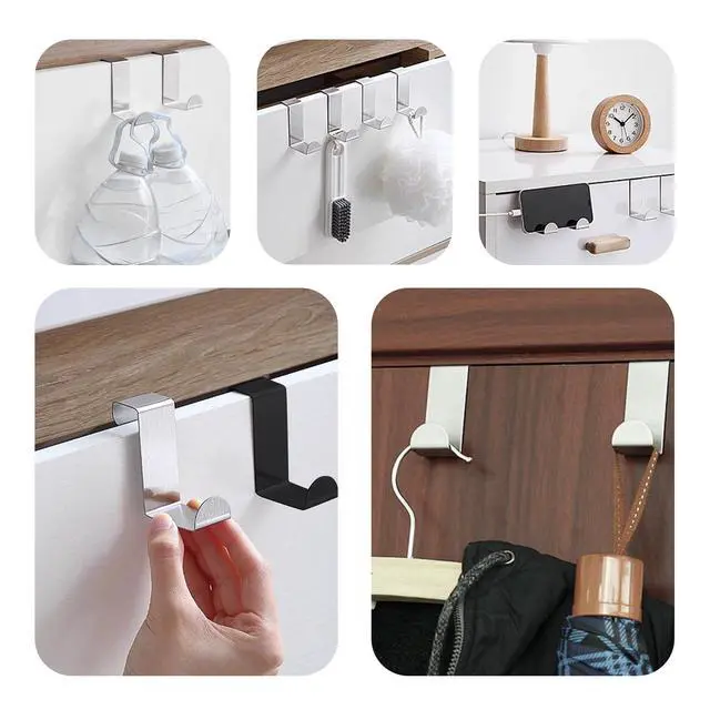 Alt view image 5 of 5 - 2Pcs Over The Door Hooks, Stainless Steel Z-Shaped Dual Head Hangers for Hanging Clothes, Towels, Coats, Hats(Silver)