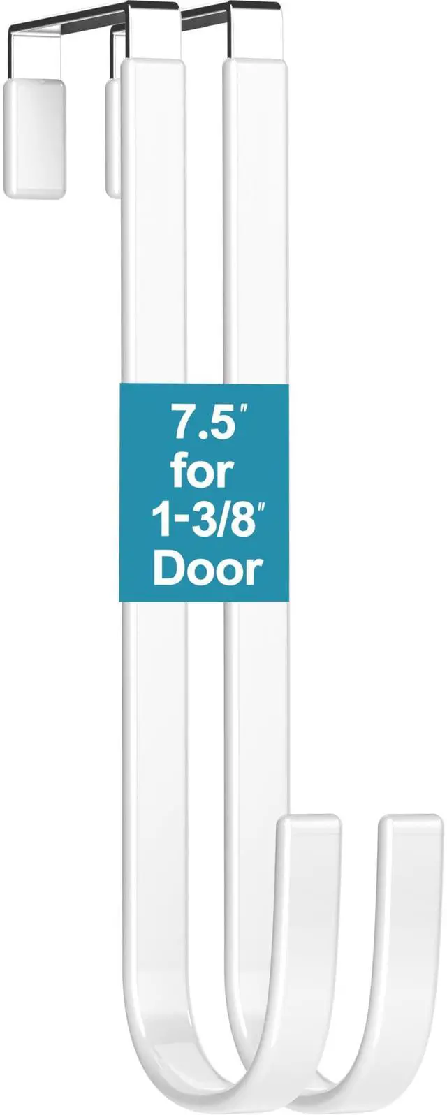 Main image of Over Door Hooks White Rubber Coat Steel 2 Pcs Fit 0.5" to 1-3/8" Door 7.5" | Hang Towels, Robes, Coats, Bags, Hats, Scratch-Free, Sturdy, Door Opens and Closes Normally for Bathroom Bedroom