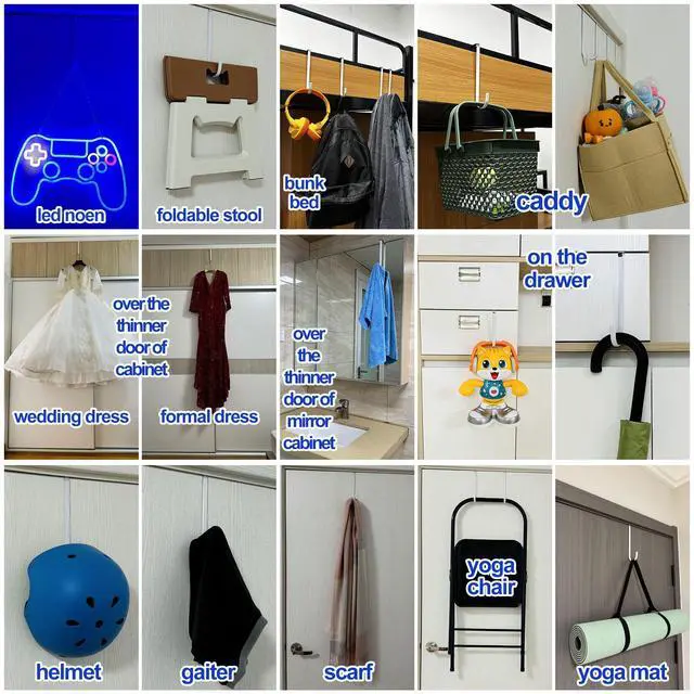 Alt view image 5 of 7 - Over Door Hooks White Rubber Coat Steel 2 Pcs Fit 0.5" to 1-3/8" Door 7.5" | Hang Towels, Robes, Coats, Bags, Hats, Scratch-Free, Sturdy, Door Opens and Closes Normally for Bathroom Bedroom