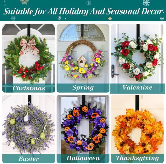 Alt view image 2 of 7 - Christmas Wreath Hangers for Front Door,12" Wreath Door Hanger | Over The Door wreath Hanger,Halloween Wreath Hanger,Thanksgiving Door Hanger,Christmas Door Decorations for Christmas Wreath