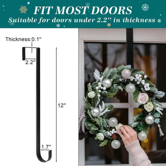 Alt view image 5 of 7 - Christmas Wreath Hangers for Front Door,12" Wreath Door Hanger | Over The Door wreath Hanger,Halloween Wreath Hanger,Thanksgiving Door Hanger,Christmas Door Decorations for Christmas Wreath