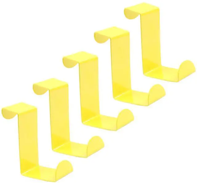 Main image of 5Pcs Over The Door Hooks, Yellow, Fits 3/4" & 1-1/2" Door Widths | Z-Shaped Hanger, Reversible Single Metal Hooks, For Hanging Clothes, Towels, Bags