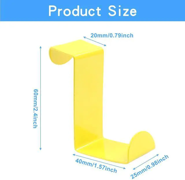 Alt view image 2 of 5 - 5Pcs Over The Door Hooks, Yellow, Fits 3/4" & 1-1/2" Door Widths | Z-Shaped Hanger, Reversible Single Metal Hooks, For Hanging Clothes, Towels, Bags