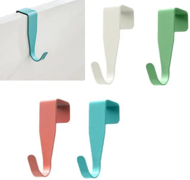 Main image of 4 Pcs Electroplate Metal Over Cabinet Door Hooks - Sturdy Single Hanger for Towels Clothes Bags Bathroom Cubicle, Random Color