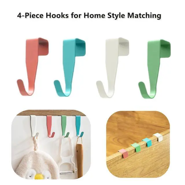 Alt view image 3 of 7 - 4 Pcs Electroplate Metal Over Cabinet Door Hooks - Sturdy Single Hanger for Towels Clothes Bags Bathroom Cubicle, Random Color