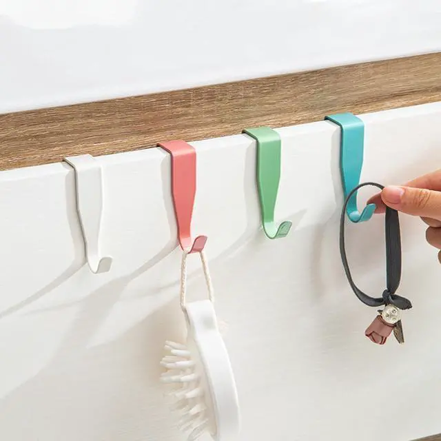 Alt view image 6 of 7 - 4 Pcs Electroplate Metal Over Cabinet Door Hooks - Sturdy Single Hanger for Towels Clothes Bags Bathroom Cubicle, Random Color