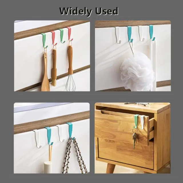 Alt view image 7 of 7 - 4 Pcs Electroplate Metal Over Cabinet Door Hooks - Sturdy Single Hanger for Towels Clothes Bags Bathroom Cubicle, Random Color