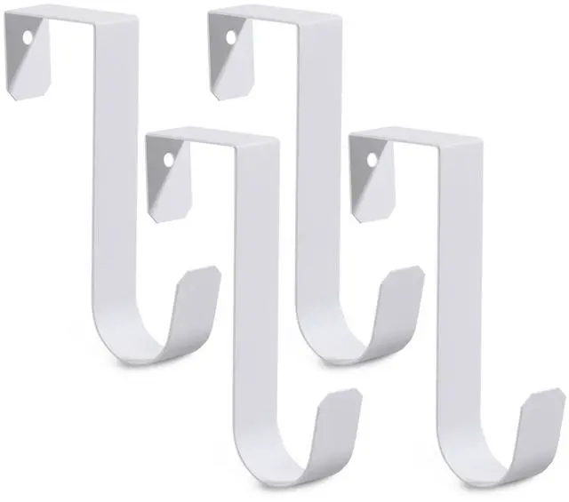 Main image of 4 Pack Over The Door Hooks, Sturdy Metal Single Over Door Hooks, White Door Hanger Hook Door Hooks for Hanging, Towels, Clothes, Bathroom, Hold Up to 7Lbs