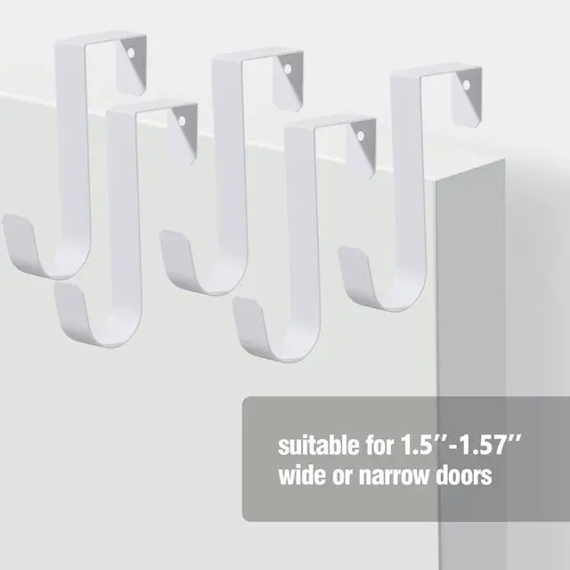 Alt view image 5 of 7 - 4 Pack Over The Door Hooks, Sturdy Metal Single Over Door Hooks, White Door Hanger Hook Door Hooks for Hanging, Towels, Clothes, Bathroom, Hold Up to 7Lbs