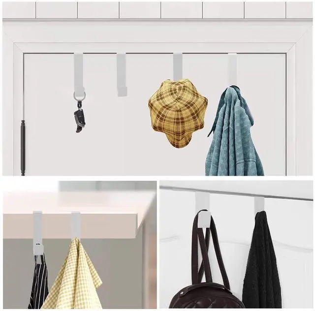 Alt view image 7 of 7 - 4 Pack Over The Door Hooks, Sturdy Metal Single Over Door Hooks, White Door Hanger Hook Door Hooks for Hanging, Towels, Clothes, Bathroom, Hold Up to 7Lbs