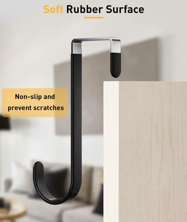 Alt view image 2 of 7 - 4 Pack Over The Door Hooks, Door Hanger Hook, Towel Hooks for Hanging, Towel Hanger for Bathroom, Fit 1 3/8" Door Black, Dorm Room Essentials