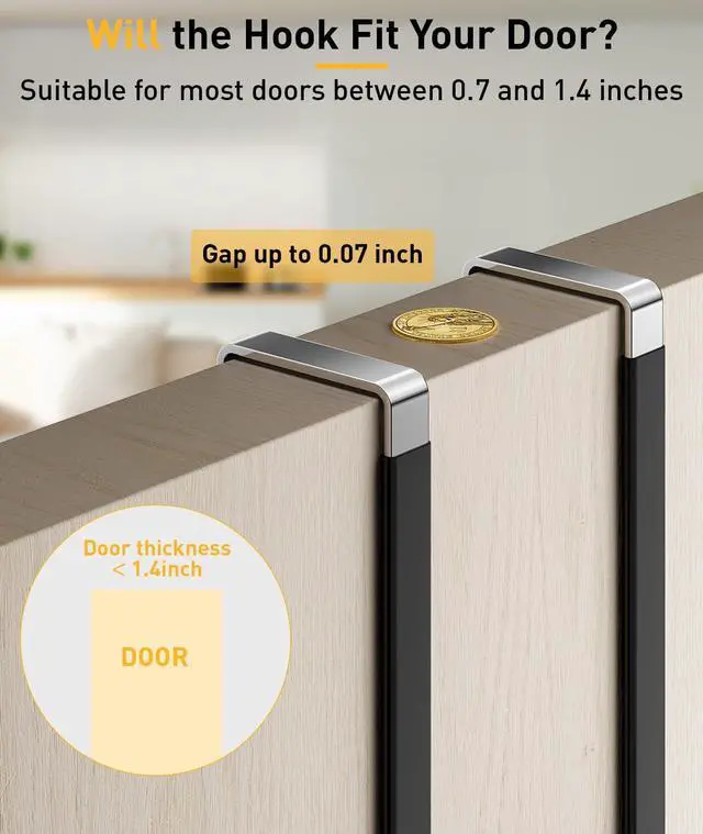 Alt view image 3 of 7 - 4 Pack Over The Door Hooks, Door Hanger Hook, Towel Hooks for Hanging, Towel Hanger for Bathroom, Fit 1 3/8" Door Black, Dorm Room Essentials