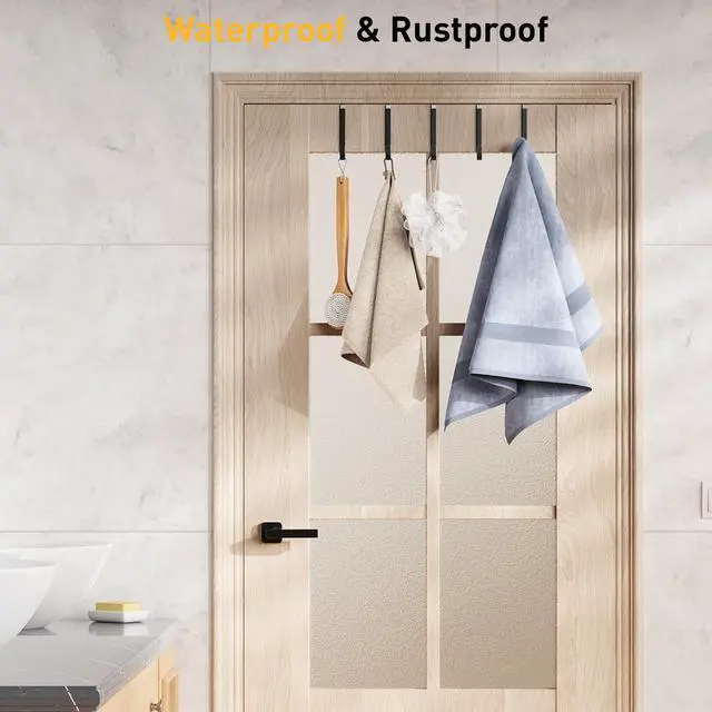 Alt view image 6 of 7 - 4 Pack Over The Door Hooks, Door Hanger Hook, Towel Hooks for Hanging, Towel Hanger for Bathroom, Fit 1 3/8" Door Black, Dorm Room Essentials