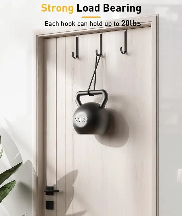 Alt view image 4 of 7 - 4 Pack Over The Door Hooks, Door Hanger Hook, Towel Hooks for Hanging, Towel Hanger for Bathroom, Fit 1 3/8" Door Black, Dorm Room Essentials