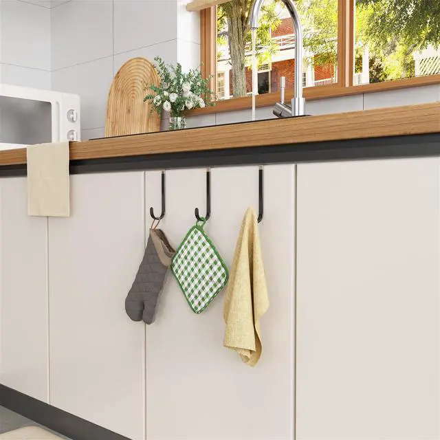 Alt view image 7 of 7 - 4 Pack Over The Door Hooks, Door Hanger Hook, Towel Hooks for Hanging, Towel Hanger for Bathroom, Fit 1 3/8" Door Black, Dorm Room Essentials