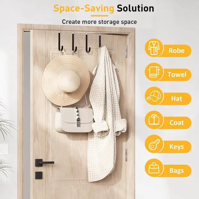 Alt view image 5 of 7 - 4 Pack Over The Door Hooks, Door Hanger Hook, Towel Hooks for Hanging, Towel Hanger for Bathroom, Fit 1 3/8" Door Black, Dorm Room Essentials