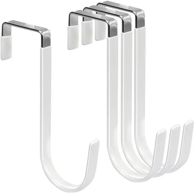 Main image of 4 Pack Over The Door Hooks Organizer | Fit 1-3/8 Thick Doors, Stainless Steel, For Hanging Robes Coats Towels Bags Belt, Dorm Room Essentials