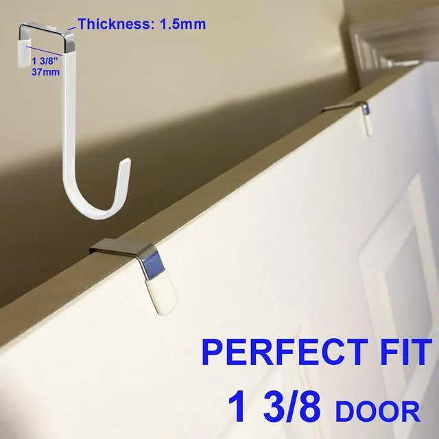 Alt view image 2 of 6 - 4 Pack Over The Door Hooks Organizer | Fit 1-3/8 Thick Doors, Stainless Steel, For Hanging Robes Coats Towels Bags Belt, Dorm Room Essentials