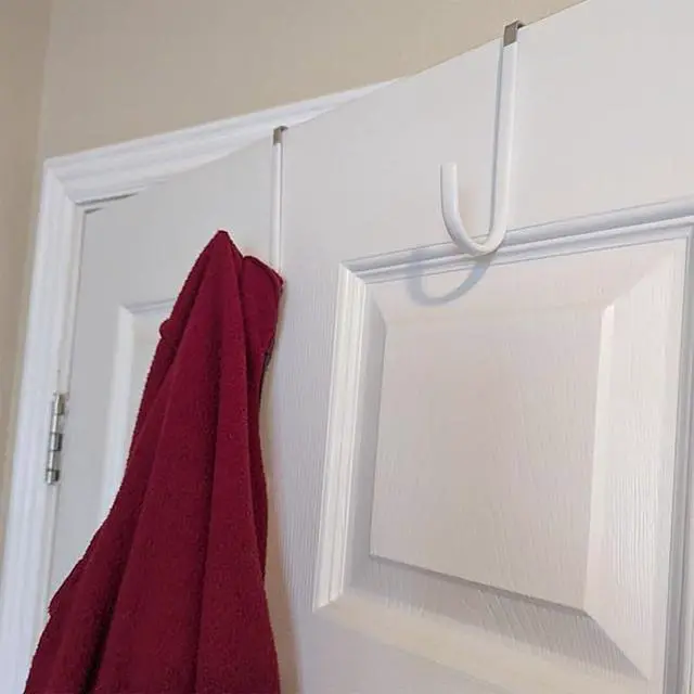 Alt view image 4 of 6 - 4 Pack Over The Door Hooks Organizer | Fit 1-3/8 Thick Doors, Stainless Steel, For Hanging Robes Coats Towels Bags Belt, Dorm Room Essentials
