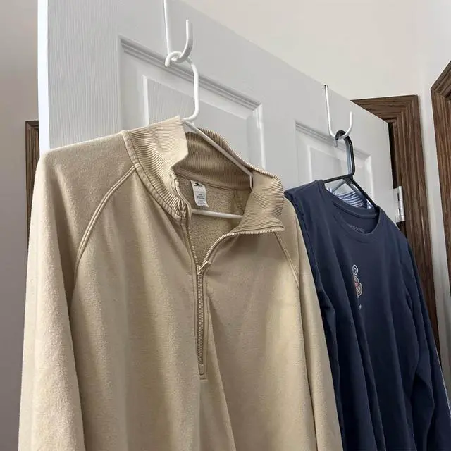 Alt view image 6 of 6 - 4 Pack Over The Door Hooks Organizer | Fit 1-3/8 Thick Doors, Stainless Steel, For Hanging Robes Coats Towels Bags Belt, Dorm Room Essentials