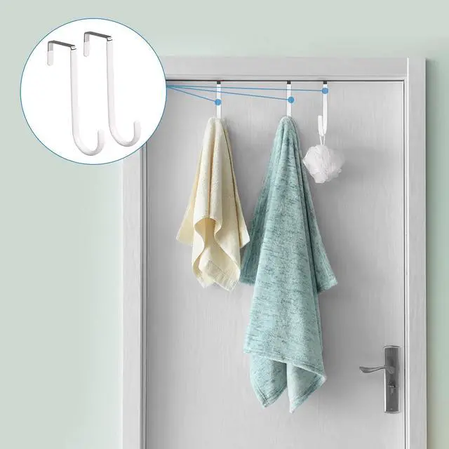 Alt view image 5 of 5 - Over The Door Hooks, 4 Pack Hangers Hooks with Rubber Prevent Scratches Heavy Duty Organizer for Living Room, Bathroom, Bedroom, Kitchen Hanging Clothes, Towels, Hats, Coats