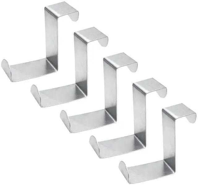 Main image of 5 Pcs Z-Shaped Over The Door Hooks Fits 3/4" and 1-3/4" (Silver) | Stainless Steel, Dual-Head Two Widths, No Tools Hang Over Door, for Kitchen Bathroom Closet Bedroom