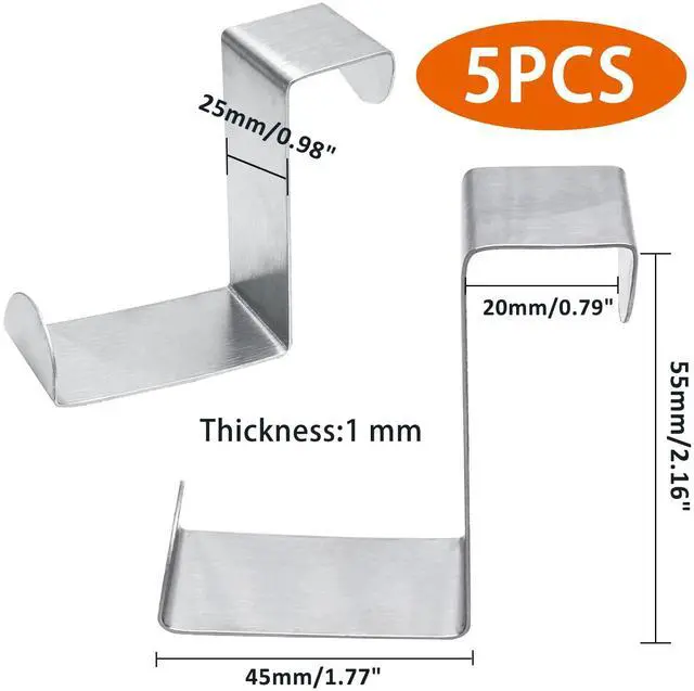 Alt view image 2 of 7 - 5 Pcs Z-Shaped Over The Door Hooks Fits 3/4" and 1-3/4" (Silver) | Stainless Steel, Dual-Head Two Widths, No Tools Hang Over Door, for Kitchen Bathroom Closet Bedroom