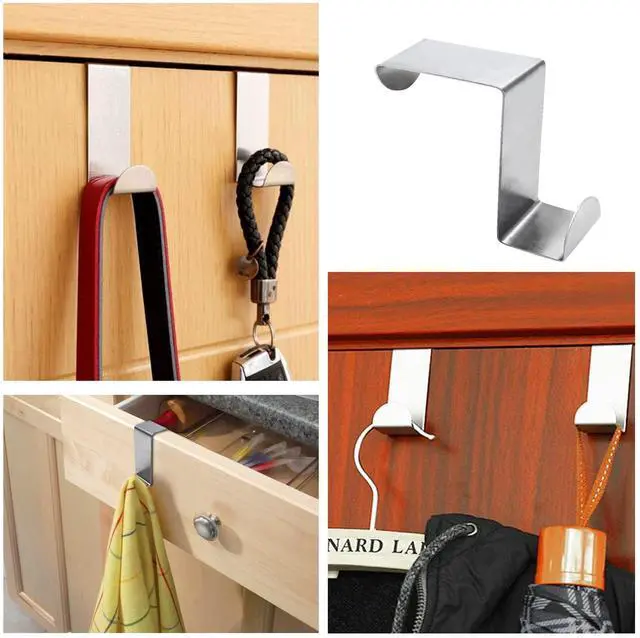 Alt view image 7 of 7 - 5 Pcs Z-Shaped Over The Door Hooks Fits 3/4" and 1-3/4" (Silver) | Stainless Steel, Dual-Head Two Widths, No Tools Hang Over Door, for Kitchen Bathroom Closet Bedroom