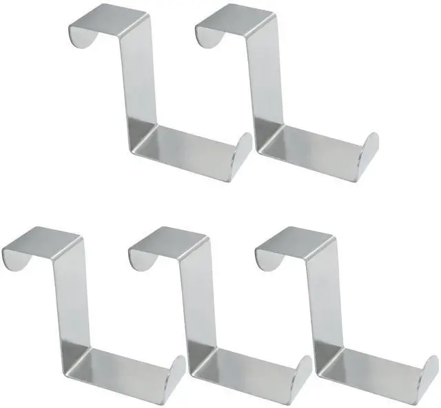 Main image of 5 Pcs Over The Door Hooks Stainless Steel Z-Shaped | Reversible Hanger, Fits 1" and 2" Door Thickness, Heavy Duty, For Towels, Coats, Bags, Robes