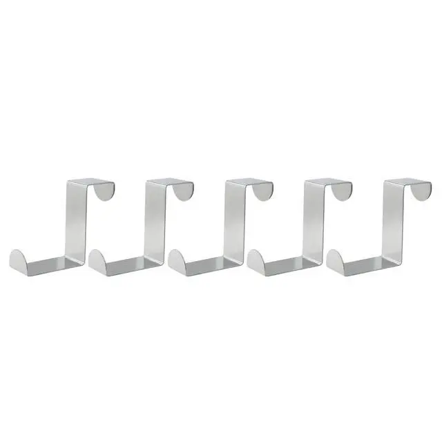 Alt view image 2 of 5 - 5 Pcs Over The Door Hooks Stainless Steel Z-Shaped | Reversible Hanger, Fits 1" and 2" Door Thickness, Heavy Duty, For Towels, Coats, Bags, Robes
