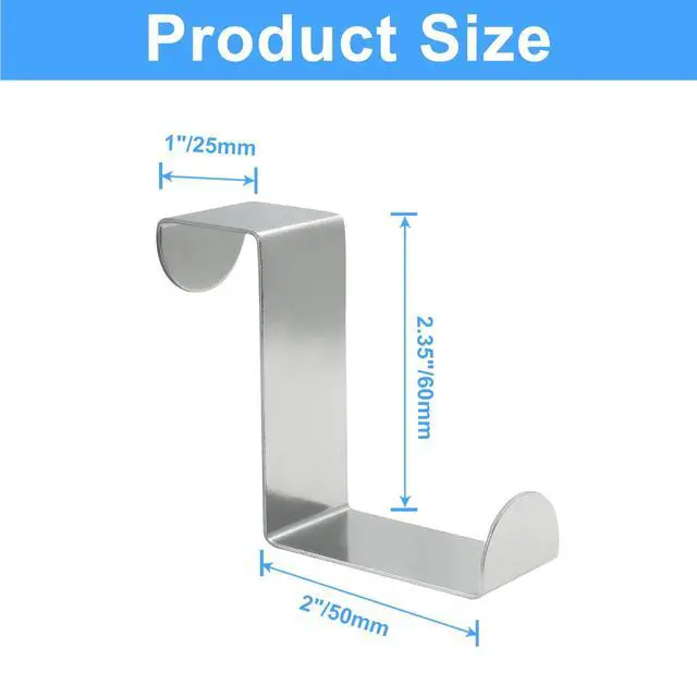 Alt view image 3 of 5 - 5 Pcs Over The Door Hooks Stainless Steel Z-Shaped | Reversible Hanger, Fits 1" and 2" Door Thickness, Heavy Duty, For Towels, Coats, Bags, Robes