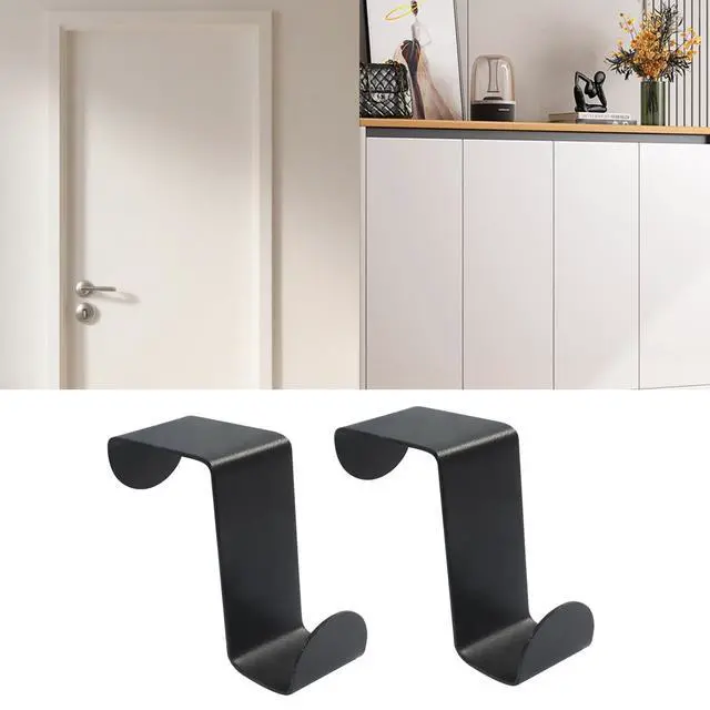 Alt view image 5 of 5 - 2 Pack Over The Hooks, Black | Heavy Duty Stainless Steel, S-Shaped Hangers, No Drill Space Saving, For Bathroom, Closet, Towels, Robes, Hats, Bags
