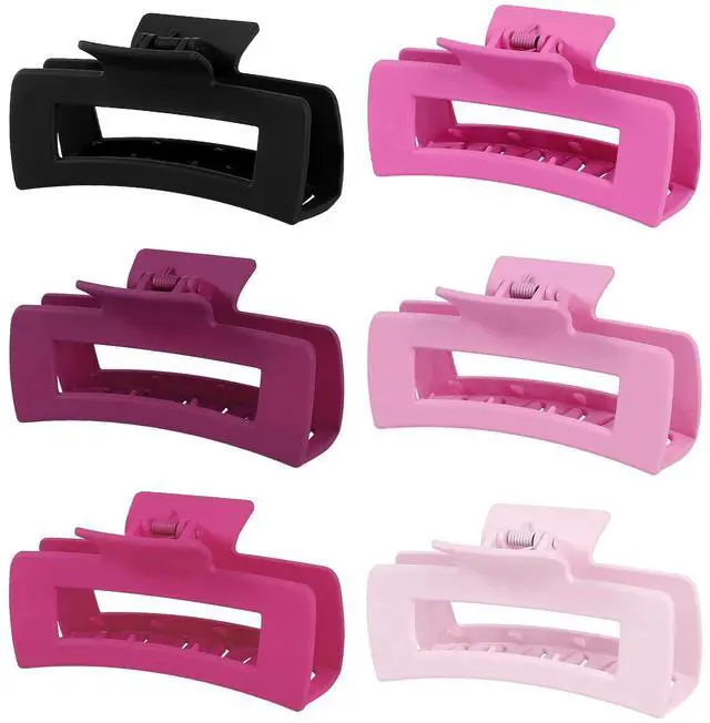 Main image of 4 Inch Big Hair Claw Clips 6 Pcs Large Claw for Thick Hair Square Hair Clips for Women Rectangle Hair Clips Nonslip Acrylic Banana Jaw Clips Hair Accessories for Girls (Pink Purle)
