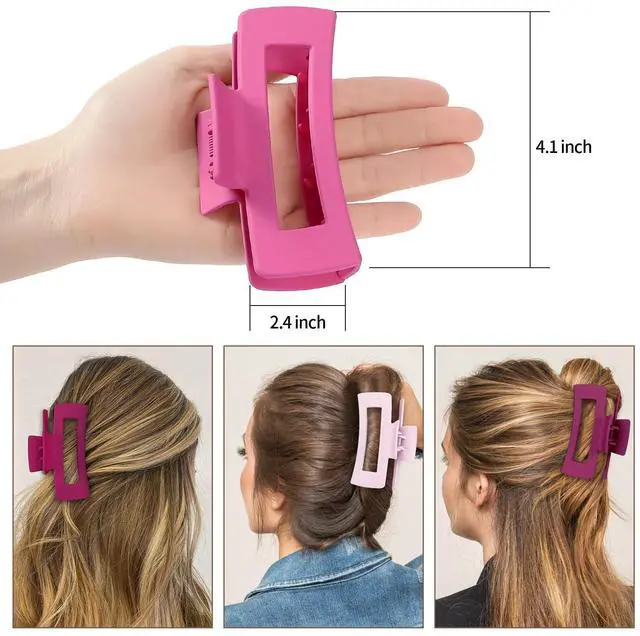 Alt view image 3 of 7 - 4 Inch Big Hair Claw Clips 6 Pcs Large Claw for Thick Hair Square Hair Clips for Women Rectangle Hair Clips Nonslip Acrylic Banana Jaw Clips Hair Accessories for Girls (Pink Purle)