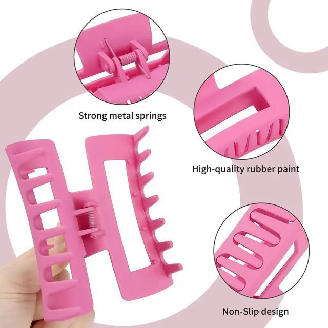 Alt view image 4 of 7 - 4 Inch Big Hair Claw Clips 6 Pcs Large Claw for Thick Hair Square Hair Clips for Women Rectangle Hair Clips Nonslip Acrylic Banana Jaw Clips Hair Accessories for Girls (Pink Purle)