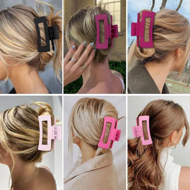 Alt view image 6 of 7 - 4 Inch Big Hair Claw Clips 6 Pcs Large Claw for Thick Hair Square Hair Clips for Women Rectangle Hair Clips Nonslip Acrylic Banana Jaw Clips Hair Accessories for Girls (Pink Purle)