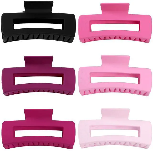 Alt view image 7 of 7 - 4 Inch Big Hair Claw Clips 6 Pcs Large Claw for Thick Hair Square Hair Clips for Women Rectangle Hair Clips Nonslip Acrylic Banana Jaw Clips Hair Accessories for Girls (Pink Purle)