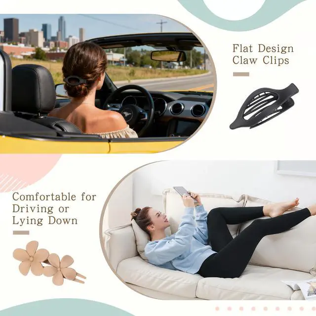 Alt view image 7 of 7 - 8 Pcs Flat Hair Clips for Women, Flower Flat Hair Clips 2 Styles Matte Hair Accessories Non-slip Hair Claw Clips for Thin and Thick Hair (Brown)