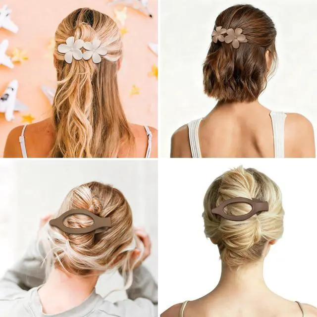 Alt view image 4 of 7 - 8 Pcs Flat Hair Clips for Women, Flower Flat Hair Clips 2 Styles Matte Hair Accessories Non-slip Hair Claw Clips for Thin and Thick Hair (Brown)