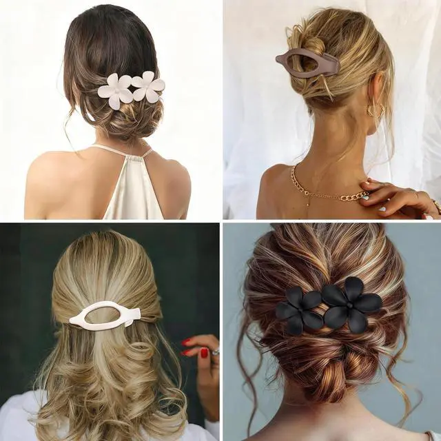 Alt view image 5 of 7 - 8 Pcs Flat Hair Clips for Women, Flower Flat Hair Clips 2 Styles Matte Hair Accessories Non-slip Hair Claw Clips for Thin and Thick Hair (Brown)