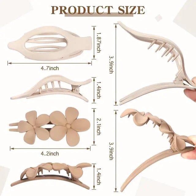 Alt view image 3 of 7 - 8 Pcs Flat Hair Clips for Women, Flower Flat Hair Clips 2 Styles Matte Hair Accessories Non-slip Hair Claw Clips for Thin and Thick Hair (Brown)