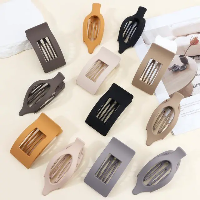 Alt view image 2 of 7 - Flat Hair Clips for Women Girls, 12 Pack Lay Flat Claw Clips, Large Side French Duck Billed Hair Jaw Claw Clip for All Hair Types, Work Daily Trendy Fashion Styling Gifts Hair Clip Brown