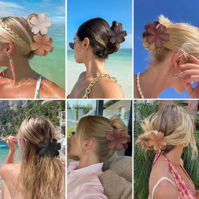Alt view image 6 of 7 - 6 Pcs Flower Hair Claw Clips for Women & Girls Hawaiian Styles Hair Accessories