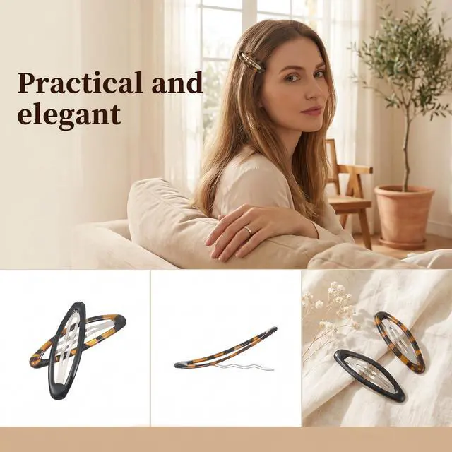 Alt view image 5 of 7 - 8 Pcs Hair Clip Barrettes for Women, Oval Large Snap Hair Clips, Non-Slip Metal Hairs Barrettes, Women's Accessories