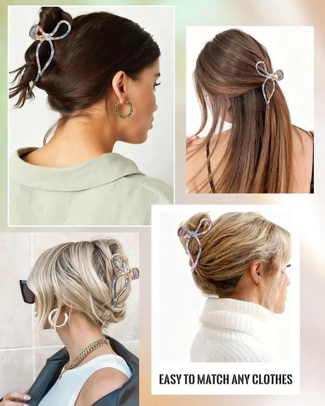 Alt view image 6 of 7 - 2 Pack Bow Claw Clips for Women Thick Thin Hair, Strong Hold | metal bow hair clips, cute elegant design, non-slip strong hold, daily styling, Floral