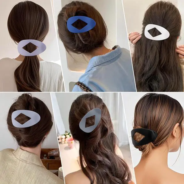 Alt view image 2 of 7 - Large Flat Round Hair Clips Oval Claw Clips for Thick Medium Thin Hair 6Pcs Non Slip Strong Hold Barrettes Duckbill Accessories for Women Girls Matte Solid Color Grey Blue