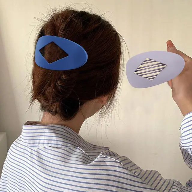 Alt view image 3 of 7 - Large Flat Round Hair Clips Oval Claw Clips for Thick Medium Thin Hair 6Pcs Non Slip Strong Hold Barrettes Duckbill Accessories for Women Girls Matte Solid Color Grey Blue