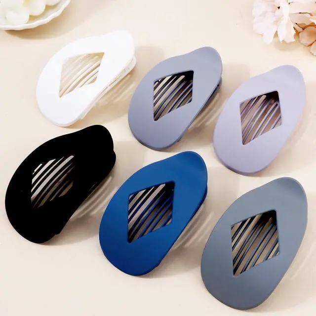 Alt view image 7 of 7 - Large Flat Round Hair Clips Oval Claw Clips for Thick Medium Thin Hair 6Pcs Non Slip Strong Hold Barrettes Duckbill Accessories for Women Girls Matte Solid Color Grey Blue